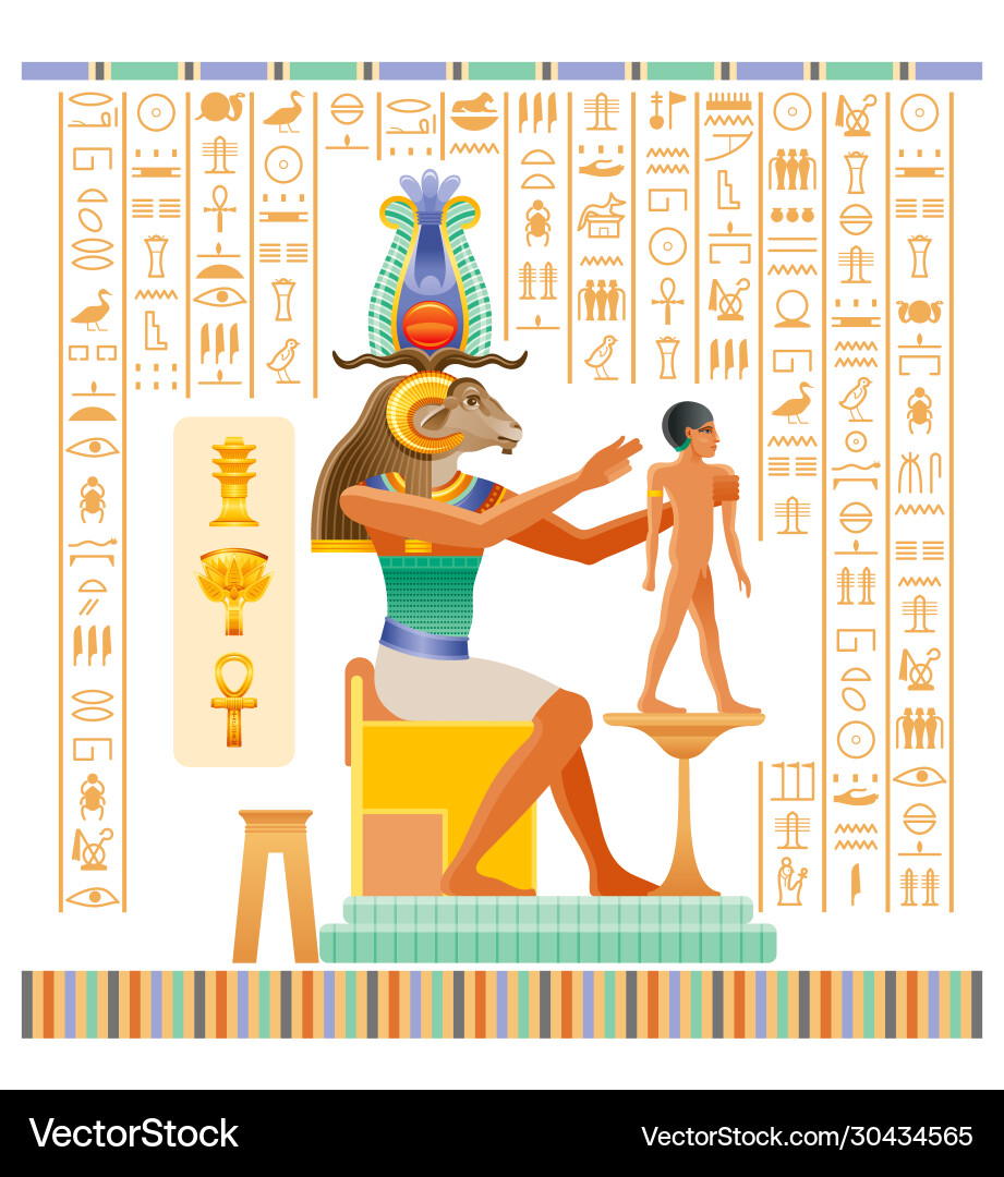 Egyptian papyrus with god khnum ram head Egyptian papyrus with god khnum ram head vector image