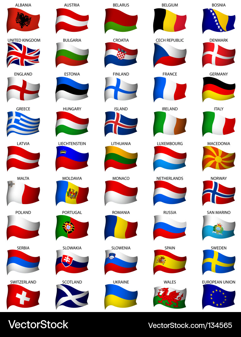 European Flags Reflection Vector Image