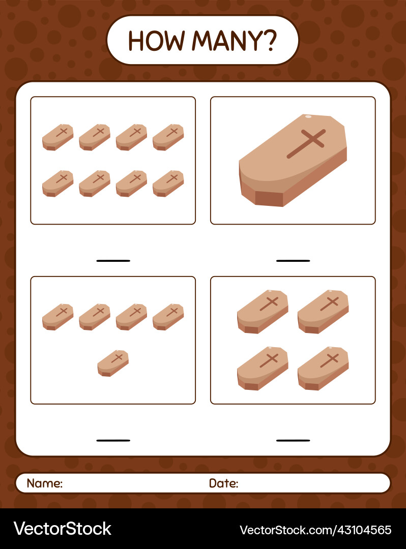 How many counting game with coffin worksheet How many counting game with coffin worksheet vector image