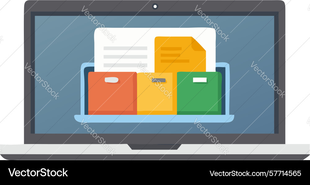 Laptop with file folders digital document storage vector image