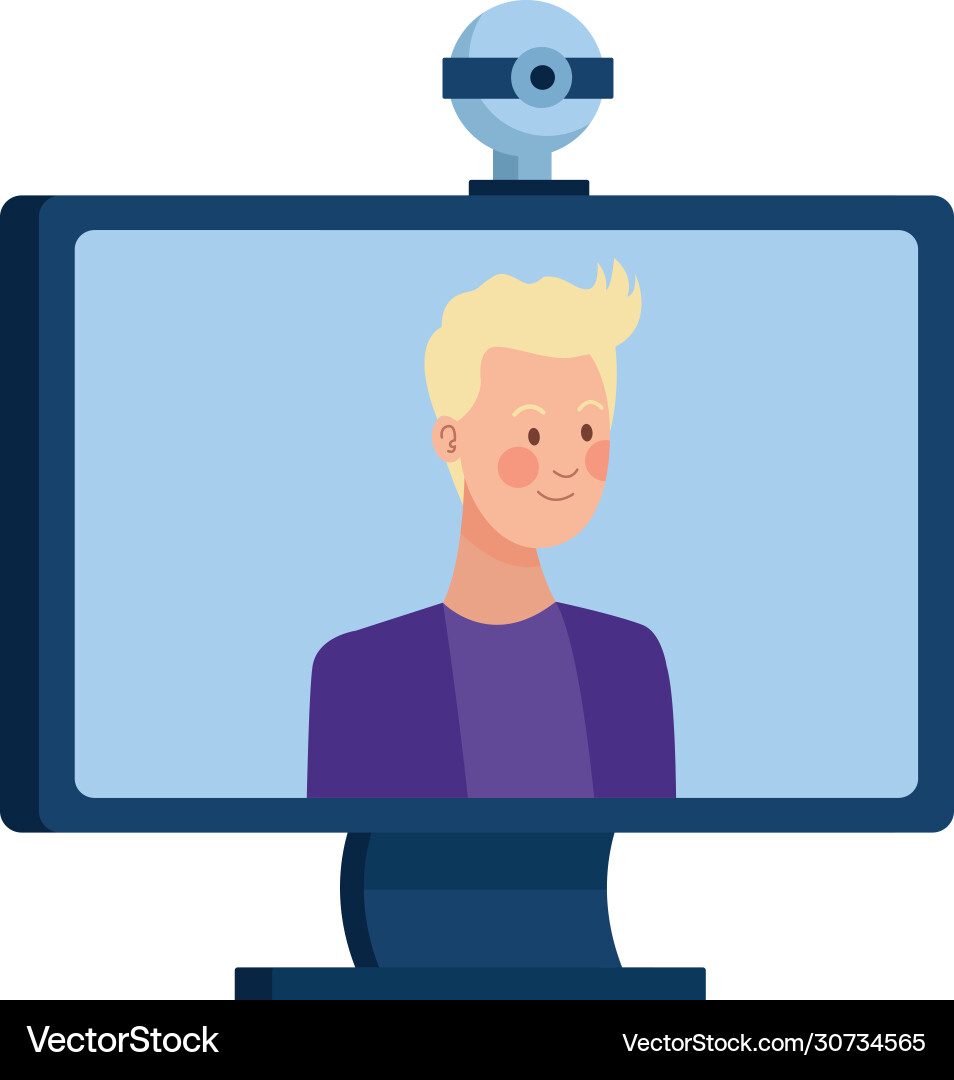 Man in desktop with web camera Man in desktop with web camera vector image