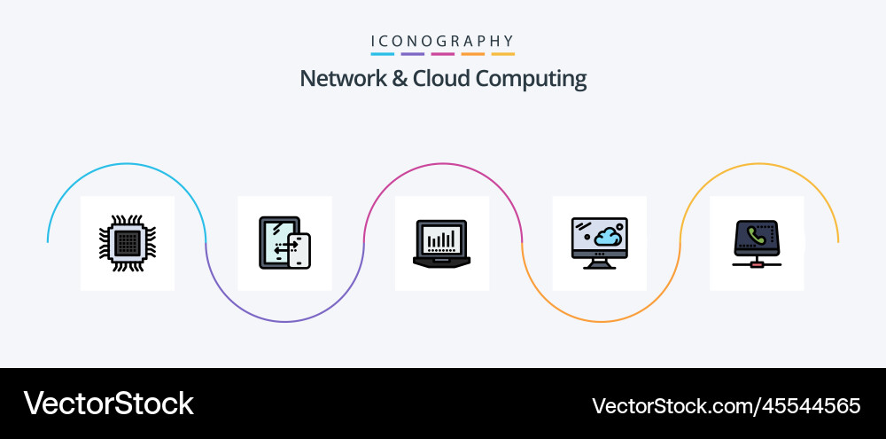 Network and cloud computing line filled flat 5 Vector Image