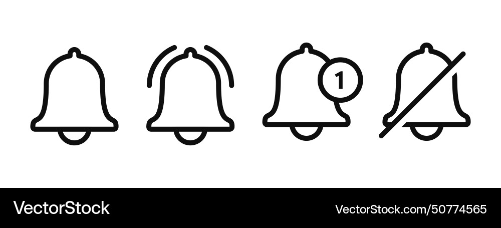 Notification bell line icons for incoming inbox Notification bell line icons for incoming inbox vector image