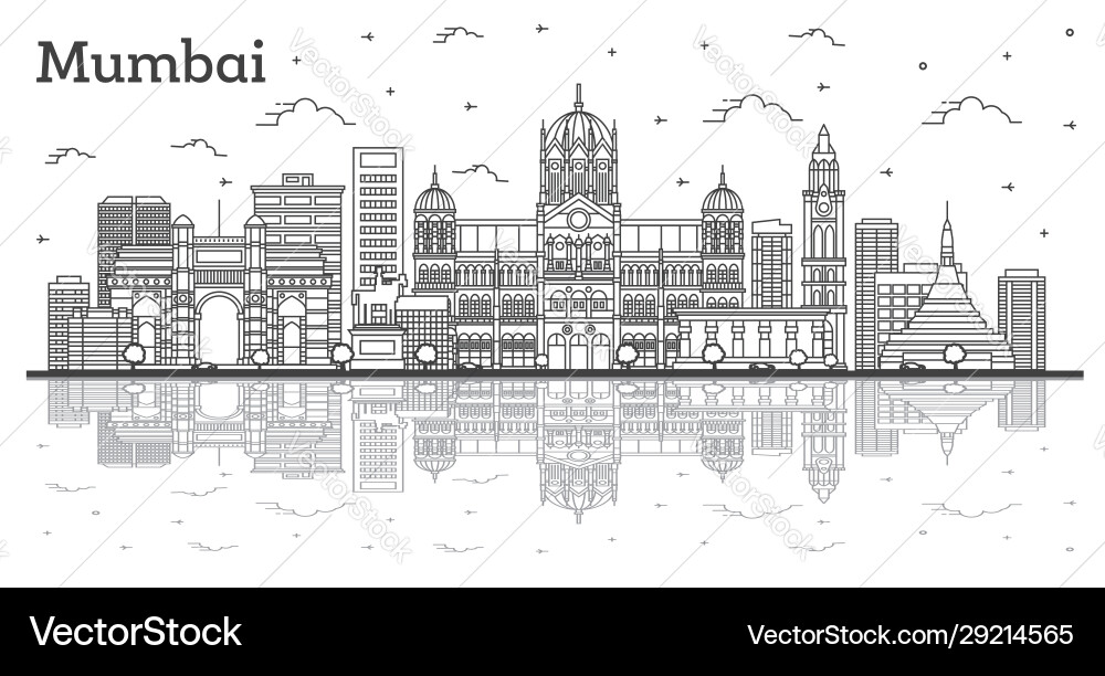 Outline mumbai india city skyline with historic Outline mumbai india city skyline with historic vector image