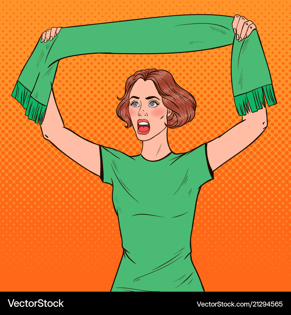 Pop art woman soccer fan with scarf vector image