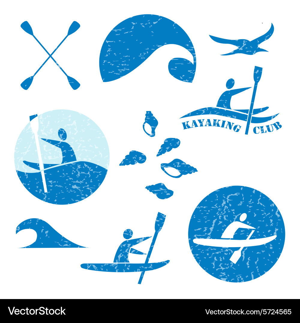 Set of different logotype templates for kayaking vector image