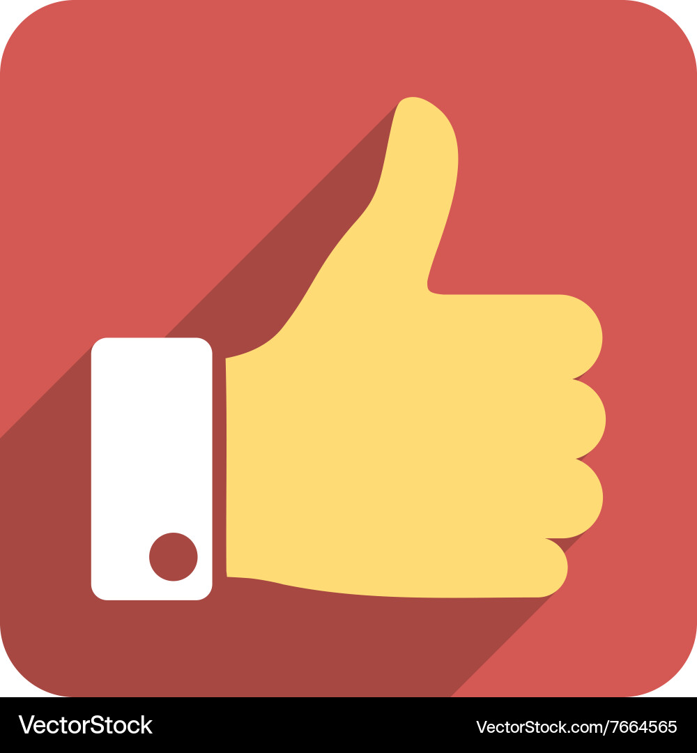 Thumb up flat rounded square icon with long shadow Vector Image