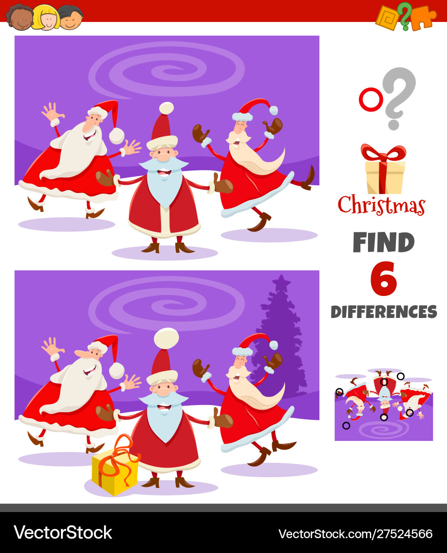 Differences game with santa claus characters group vector image