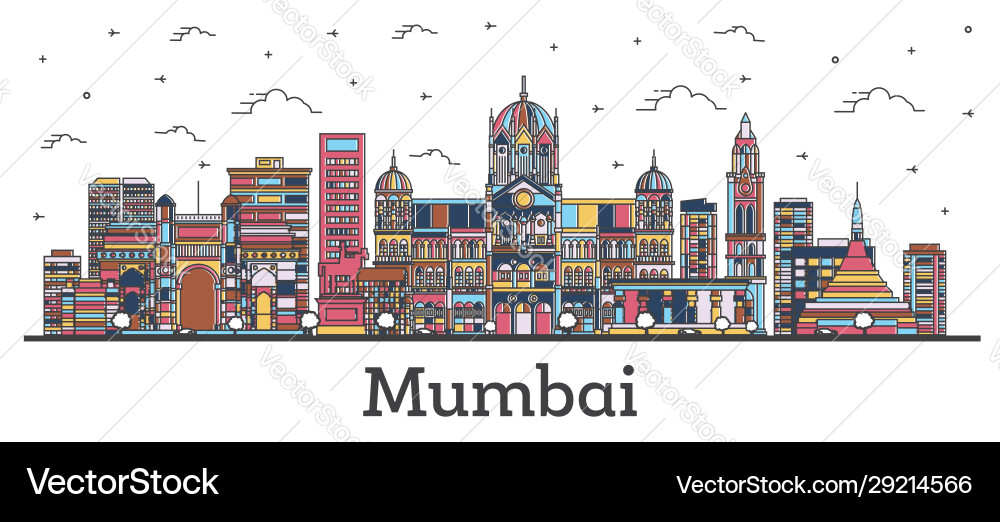 Outline mumbai india city skyline with color Outline mumbai india city skyline with color vector image