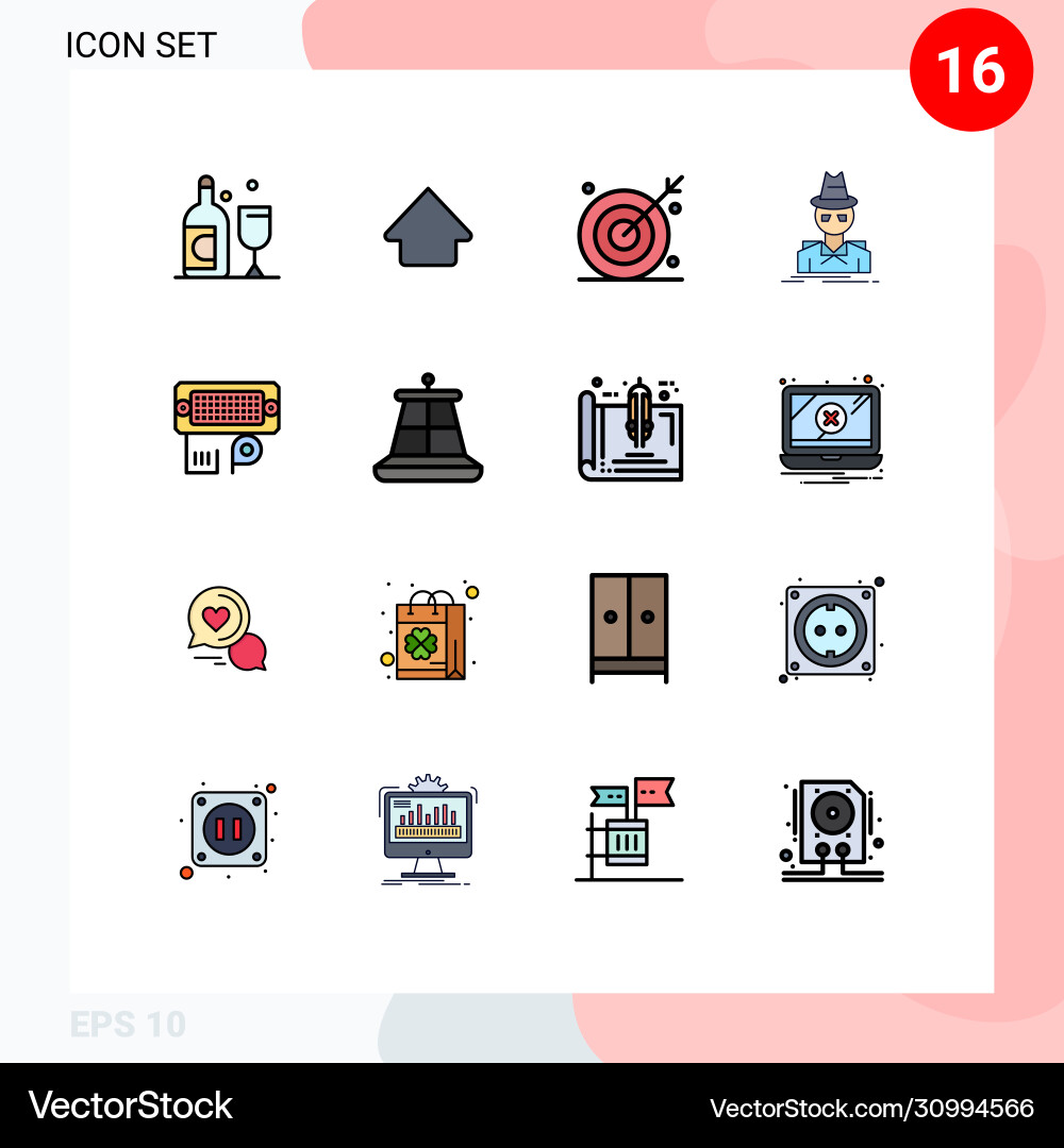 Set 16 flat color filled lines on grid Vector Image