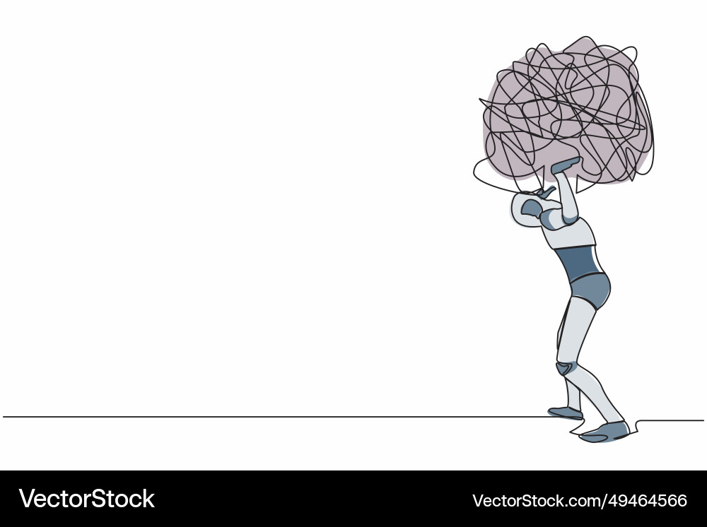 Single continuous line drawing tired robot Vector Image