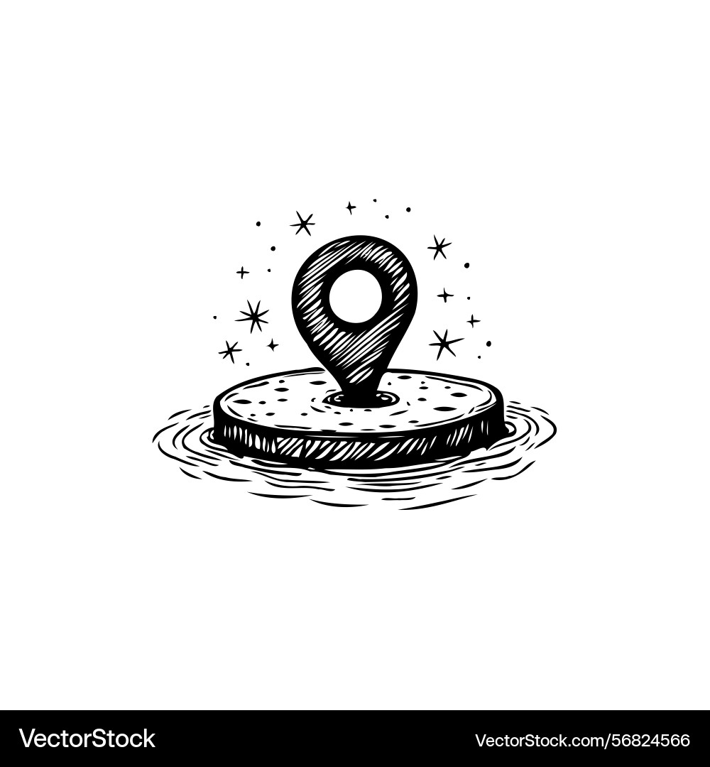 Surreal location pin on a floating platform Surreal location pin on a floating platform vector image