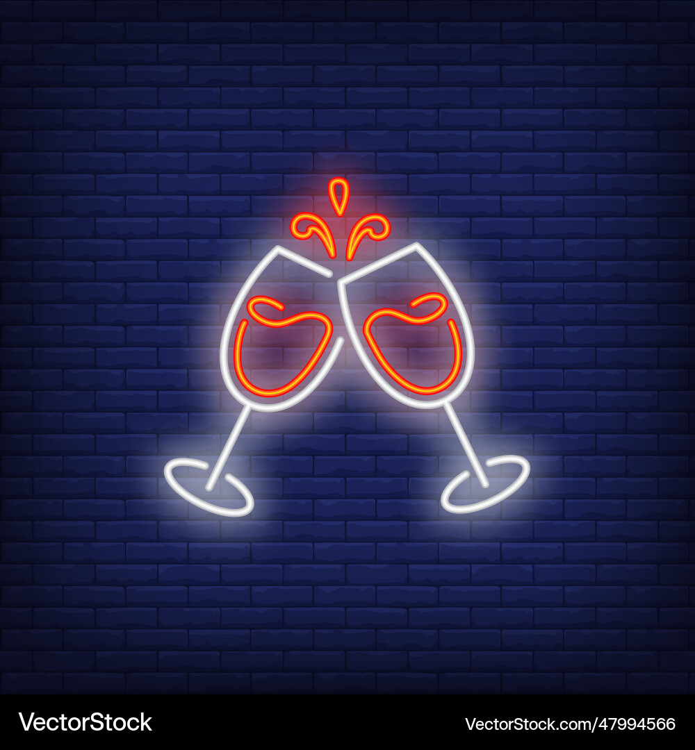 Two clinking red wine goblets with splash neon Two clinking red wine goblets with splash neon vector image