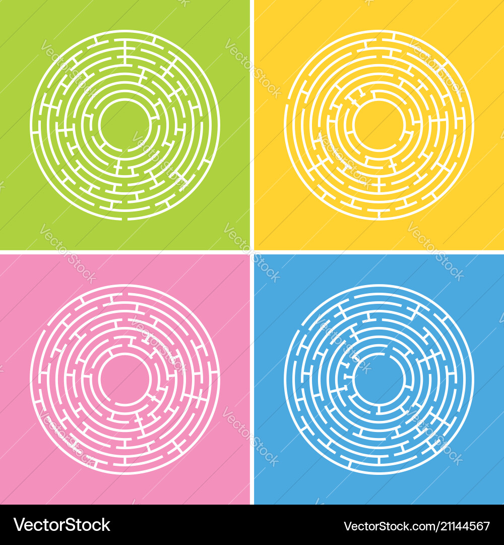 Abstract round maze a set of four labyrinths Vector Image
