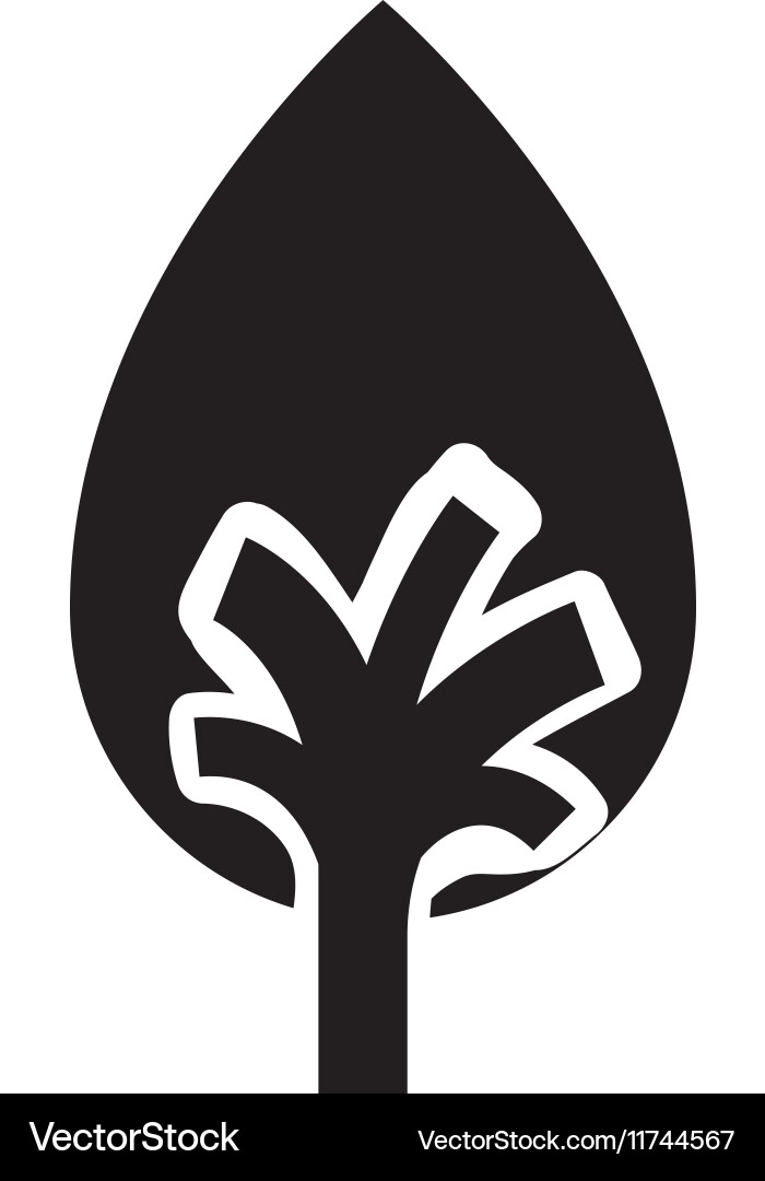 Black color tree trunk with leaves shape of drop vector image