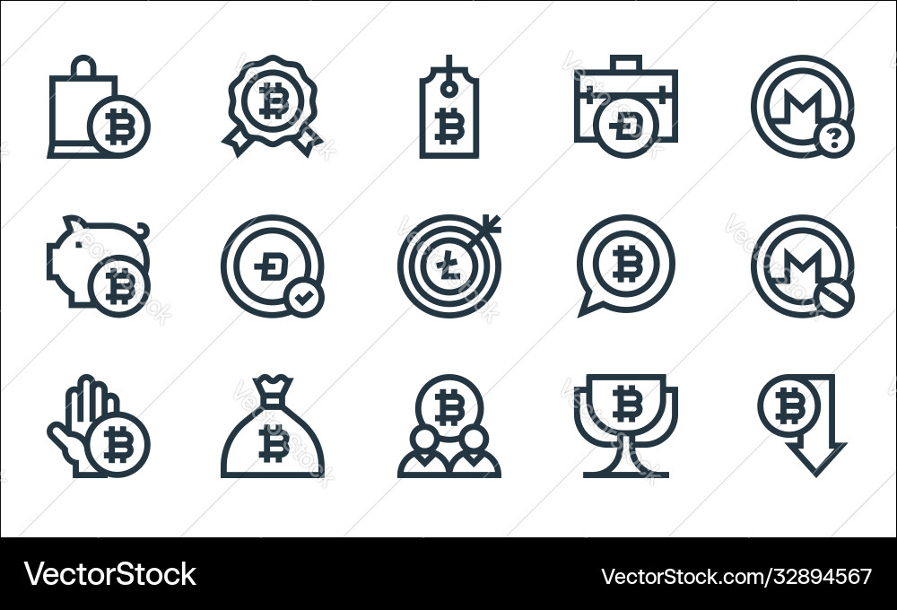 Cryptocurrency line icons linear set quality Vector Image