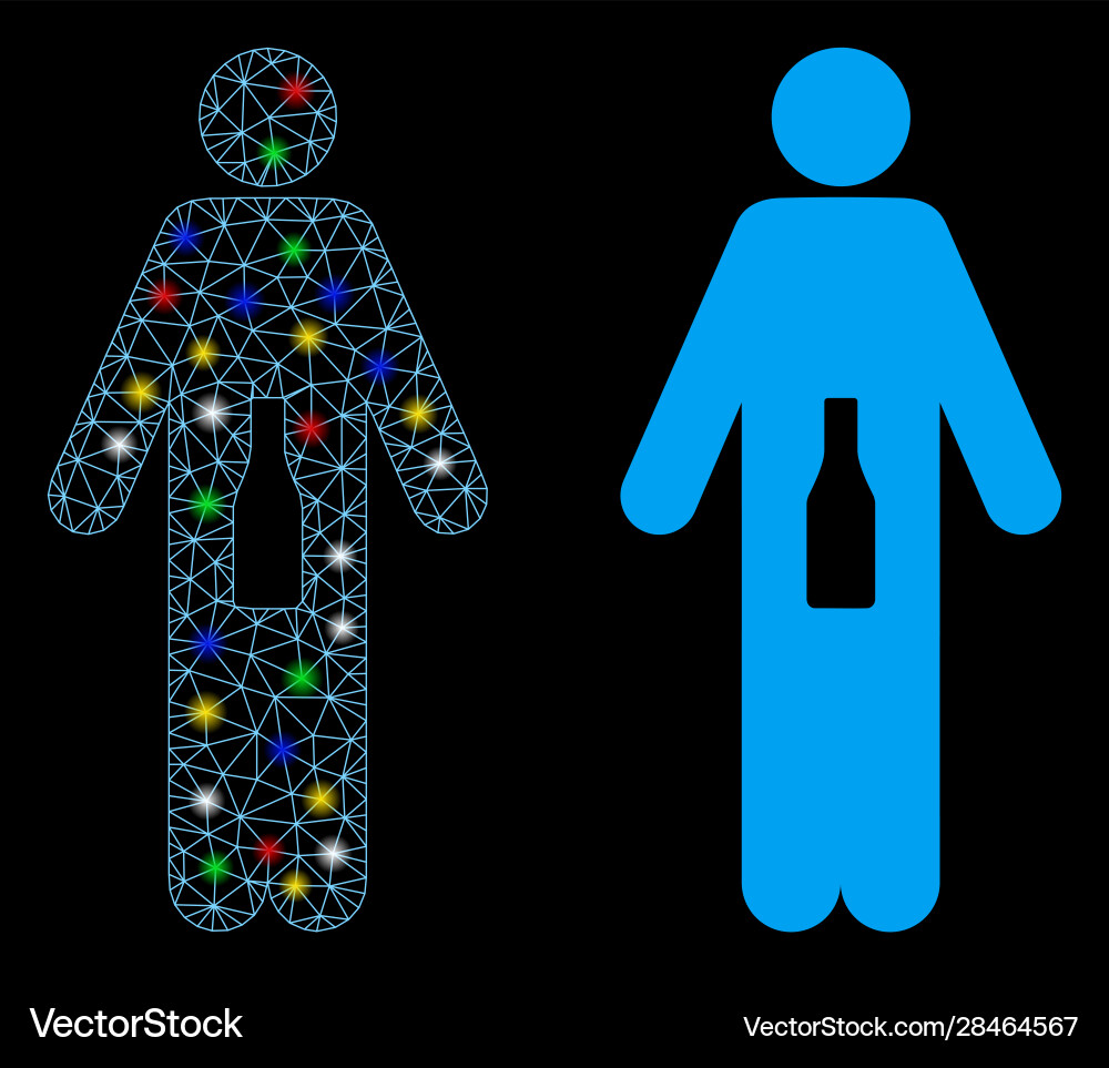 Glowing mesh wire frame wc man icon with flash Glowing mesh wire frame wc man icon with flash Vector Image