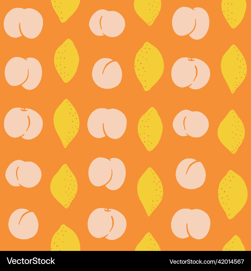 Peaches and lemons repeat pattern design in orange Peaches and lemons repeat pattern design in orange vector image