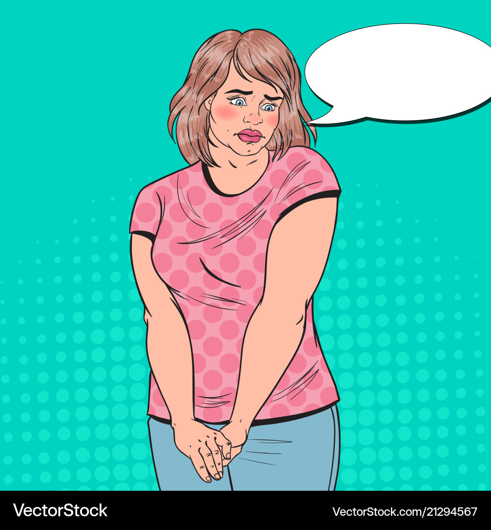 Pop art shy fat woman overweight ashamed girl vector image