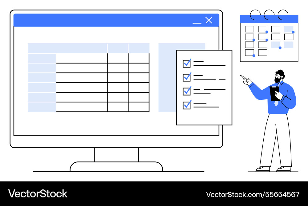 Professional pointing at checklist with data table Professional pointing at checklist with data table vector image