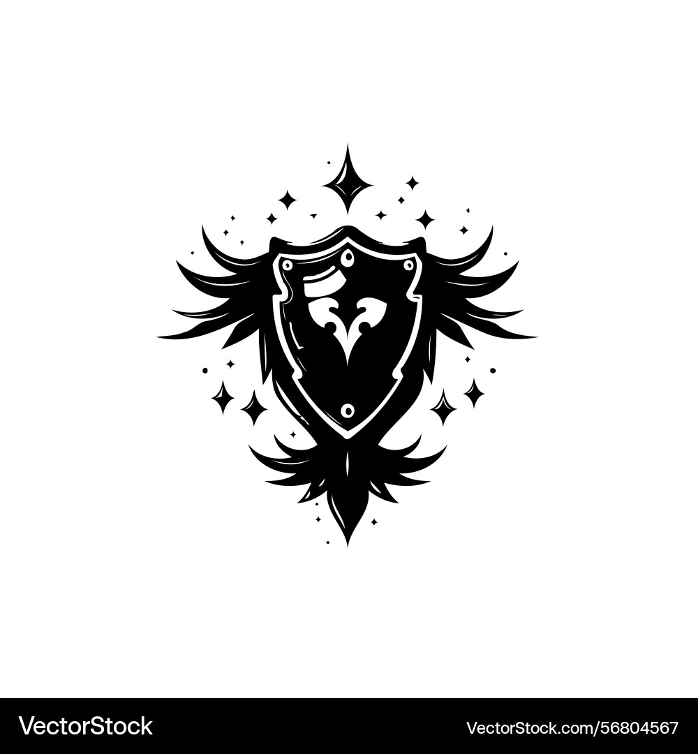 Stylized shield emblem with wings and celestial Stylized shield emblem with wings and celestial vector image