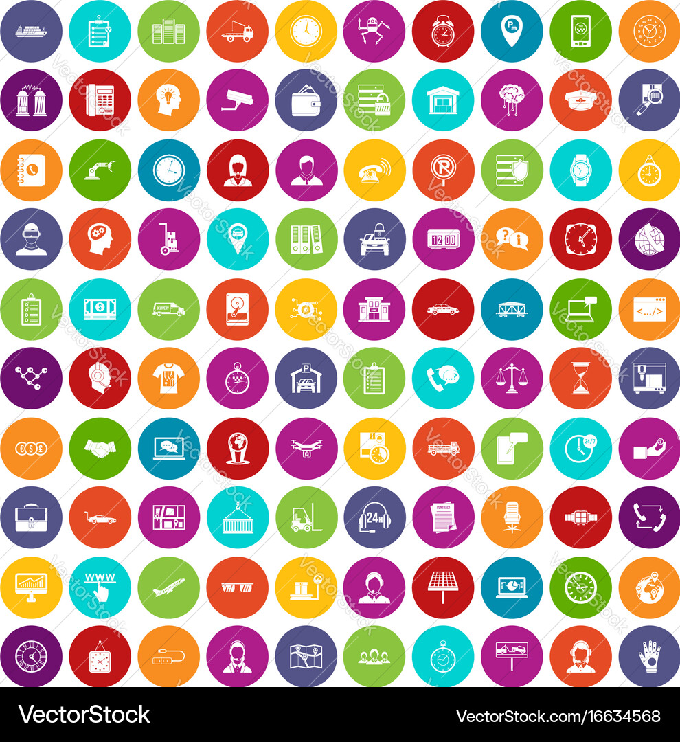 100 working hours icons set color vector image
