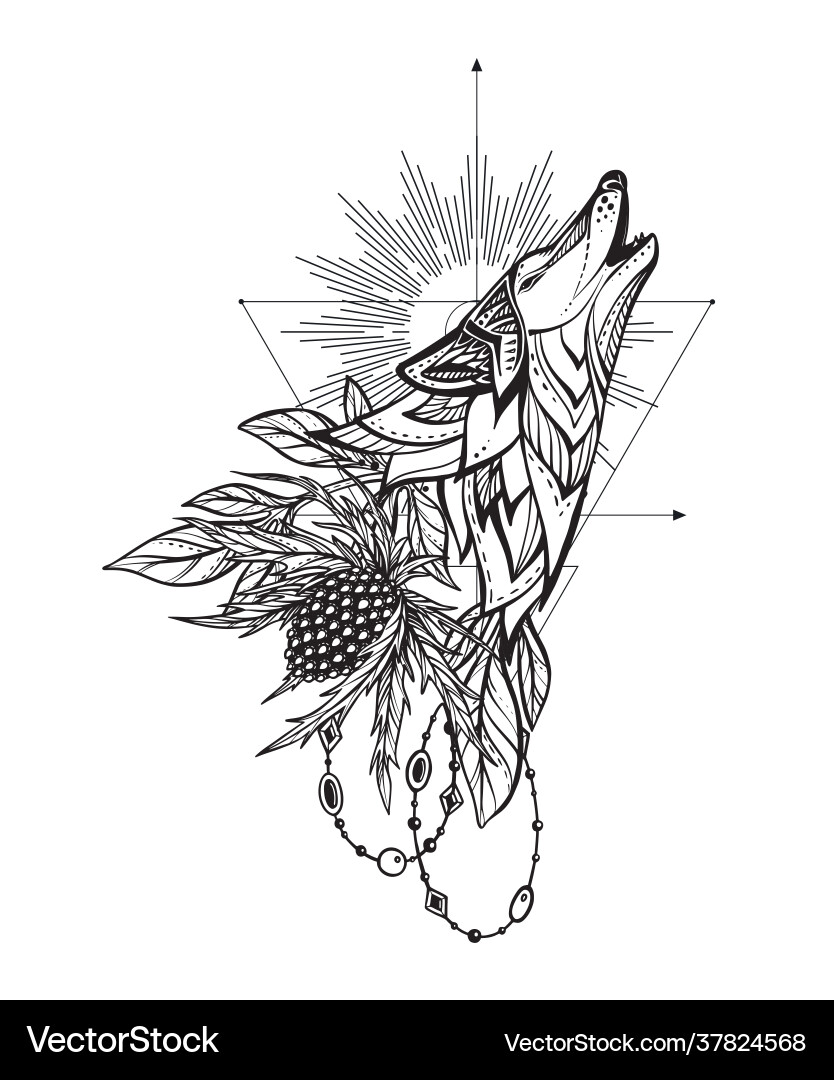 Black and white wolf Royalty Free Vector Image