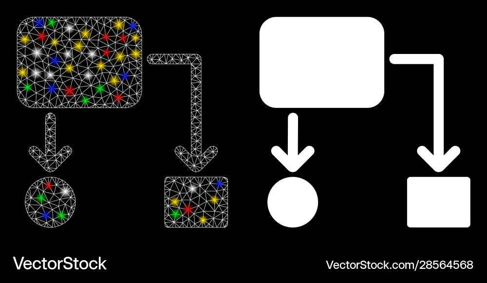Bright mesh network flow chart icon with flare Vector Image