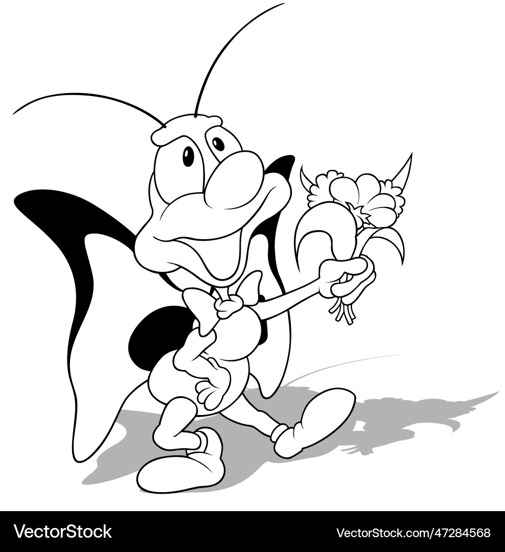 Drawing of a butterfly with bouquet flowers Vector Image