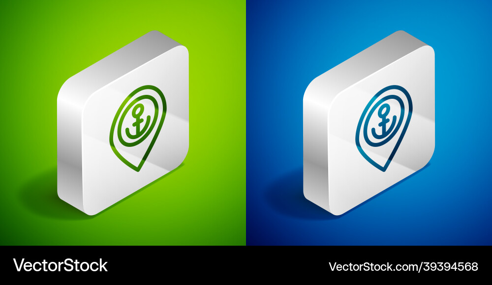 Isometric line map pointer with anchor icon vector image
