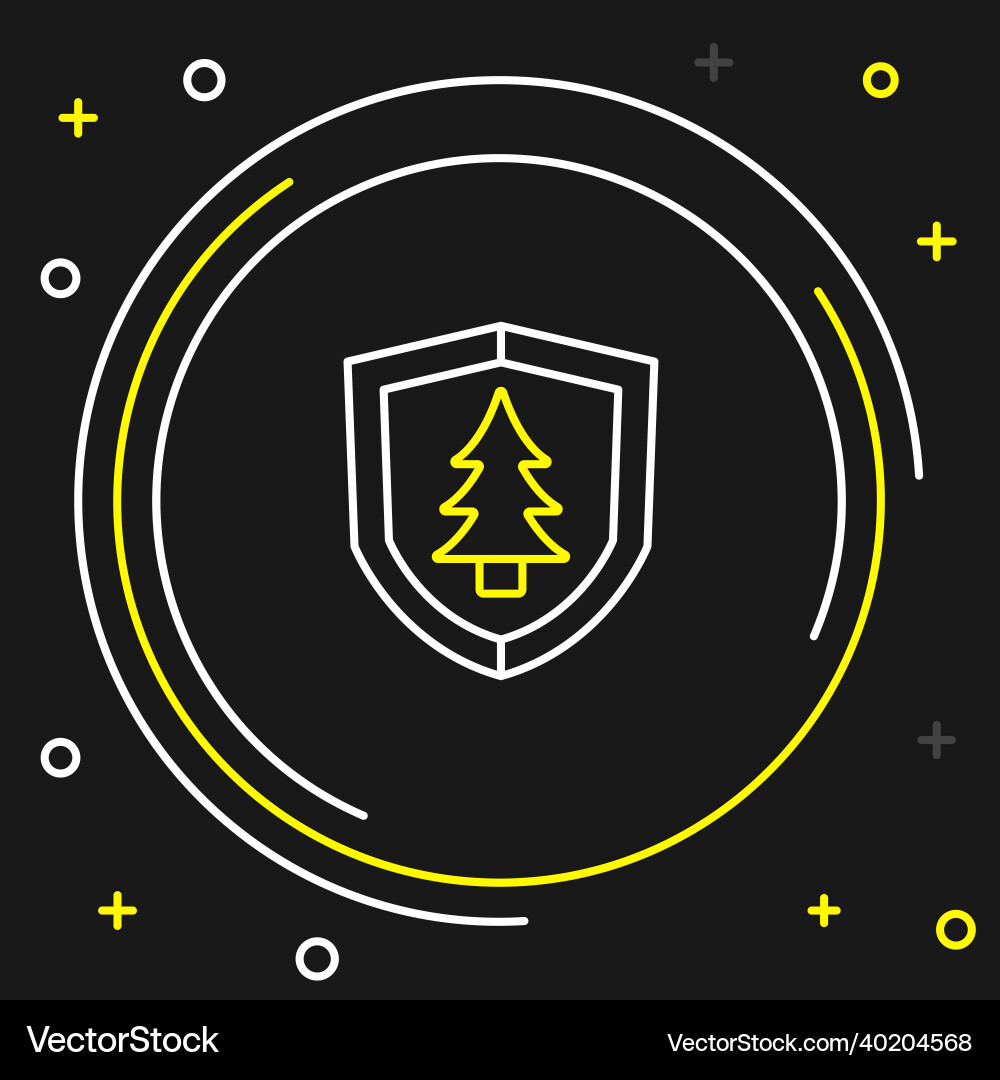 Line shield with tree icon isolated on black Line shield with tree icon isolated on black Vector Image
