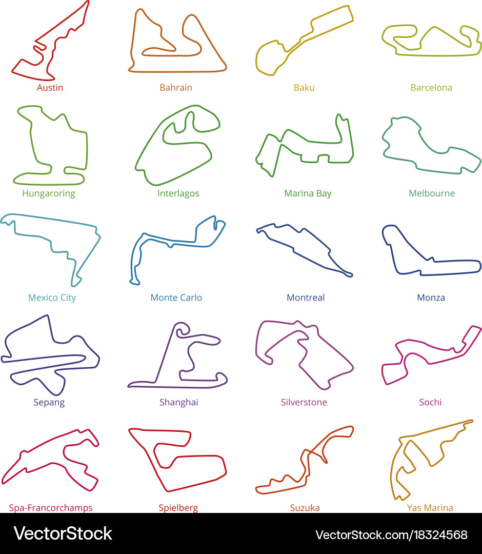 Motorsport race tracks circuits vector image