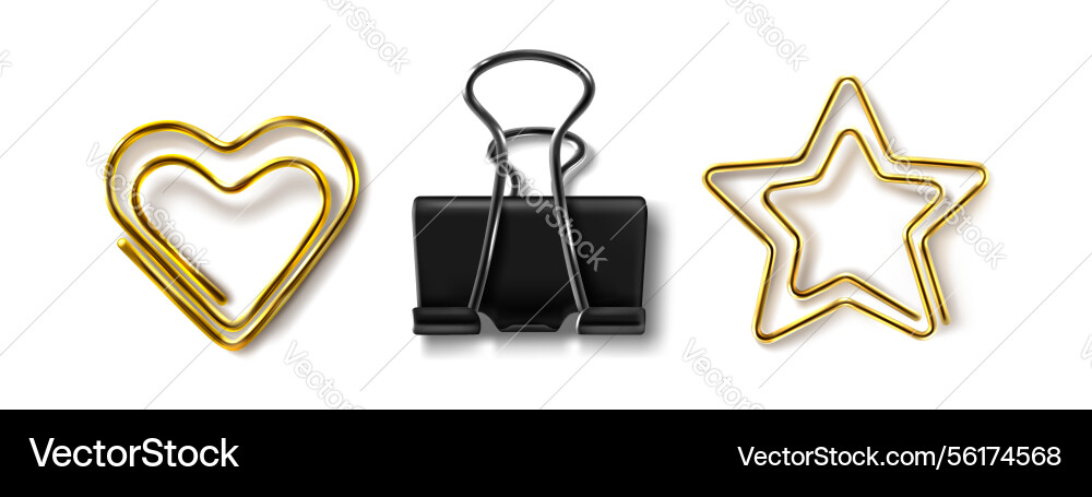 Paper binder metal star and heart shapes clip set Paper binder metal star and heart shapes clip set vector image