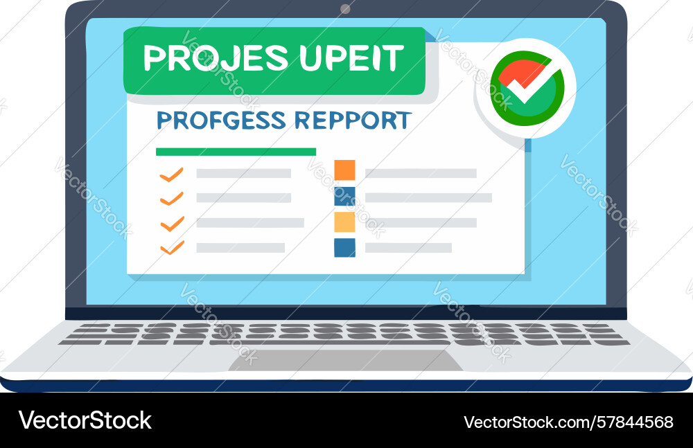 Project progress report on laptop screen design Vector Image