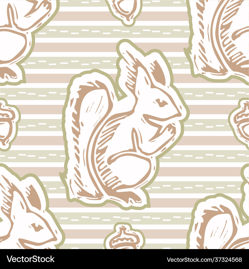 Seamless minimalist squirrel blockprint pattern Seamless minimalist squirrel blockprint pattern vector image