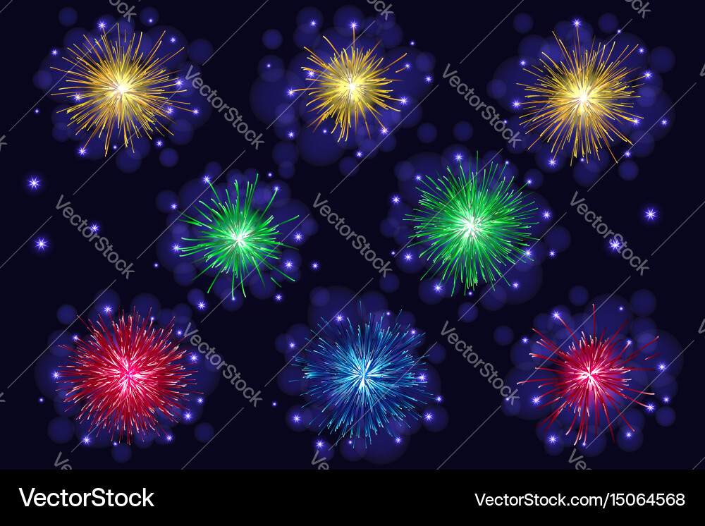 Set of multicolored sparkling fireworks Vector Image