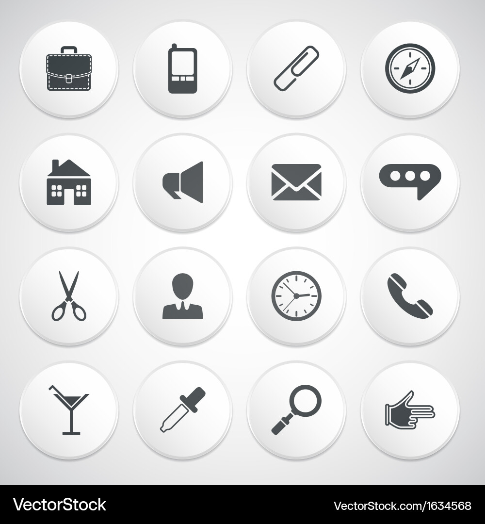Set of white round buttons with pictograms vector image