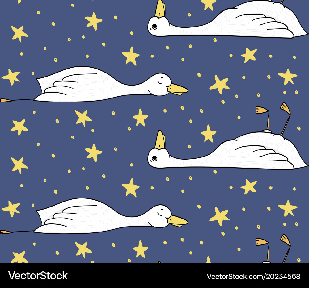 Sleepy duck pattern with and stars Vector Image