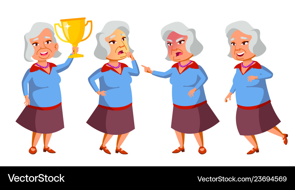 Asian old woman poses set elderly people Asian old woman poses set elderly people vector image