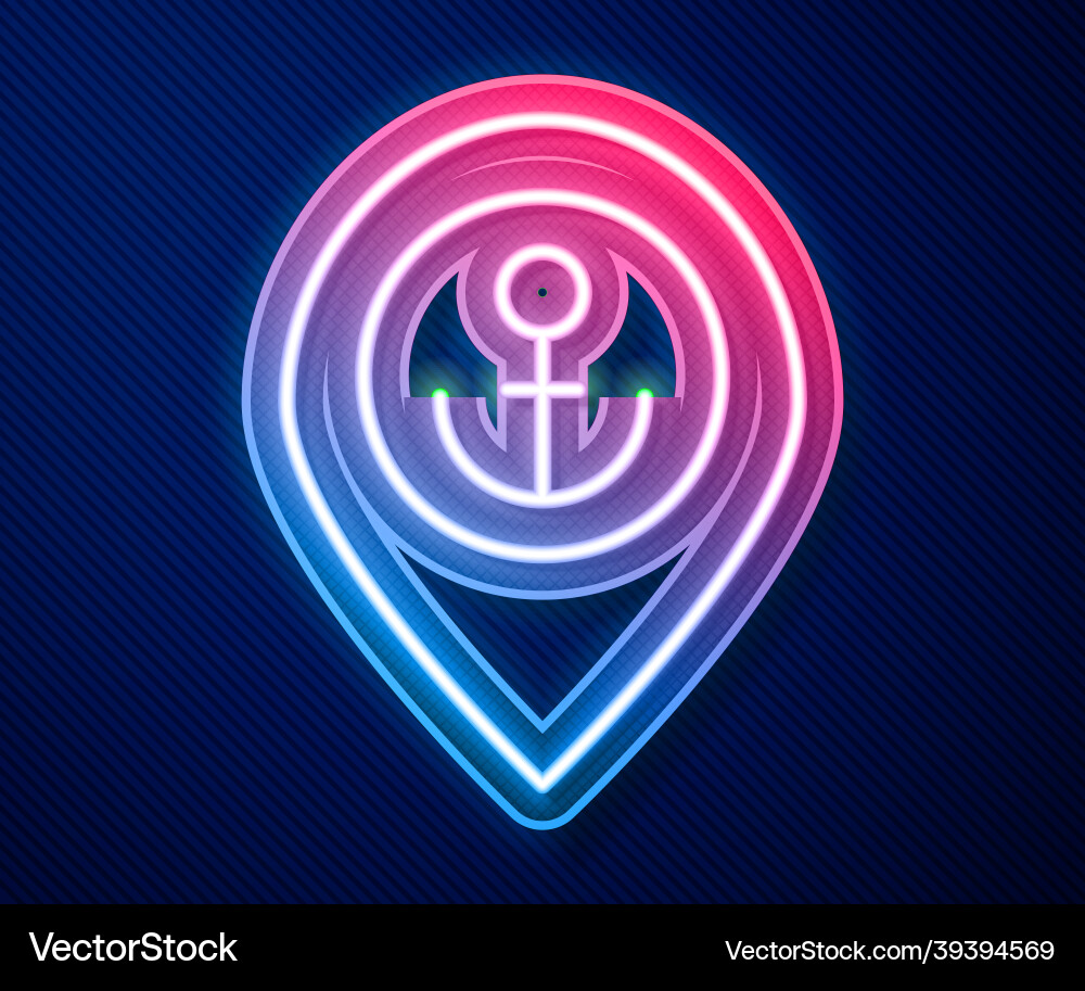 Glowing neon line map pointer with anchor icon vector image