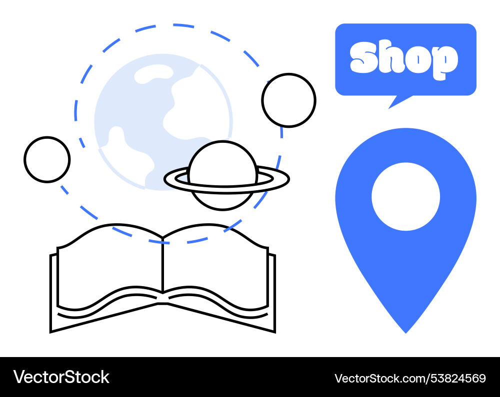 Planetary learning and shopping locator with open Planetary learning and shopping locator with open vector image