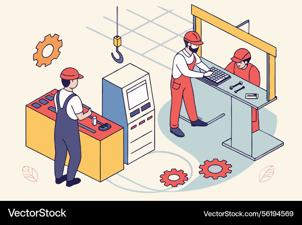 Skilled workers and engineers performing tasks Vector Image