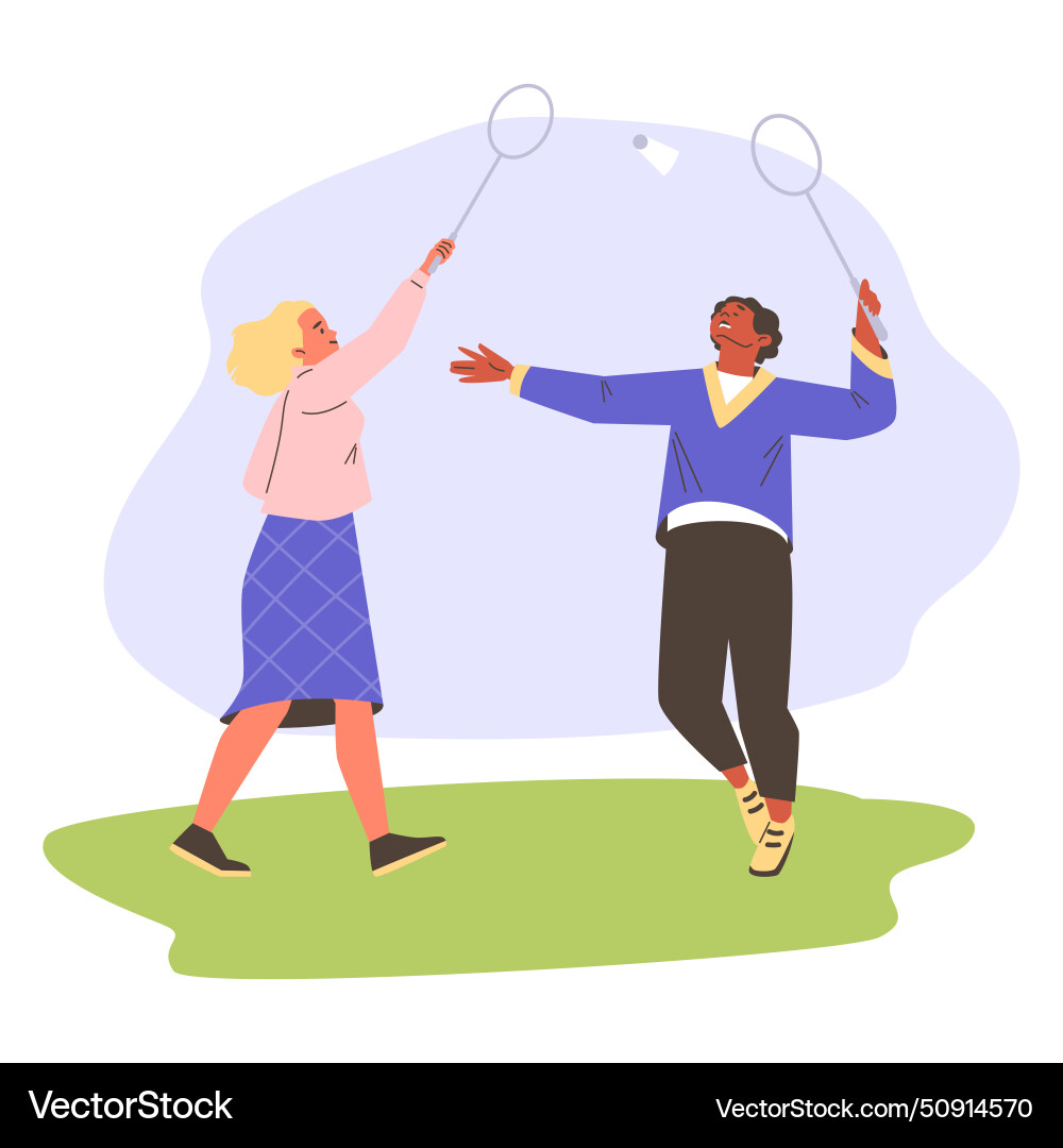 Badminton players with racket in action Badminton players with racket in action Vector Image
