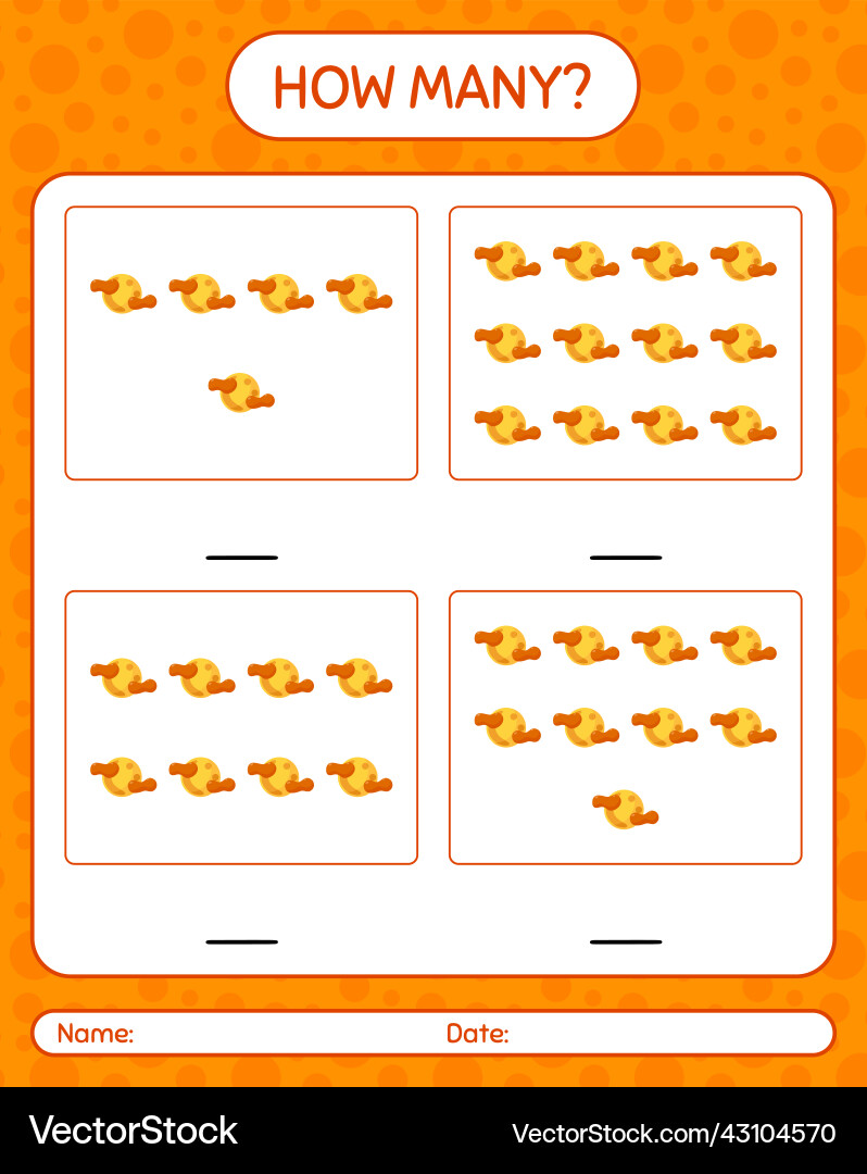 How many counting game with full moon worksheet How many counting game with full moon worksheet vector image