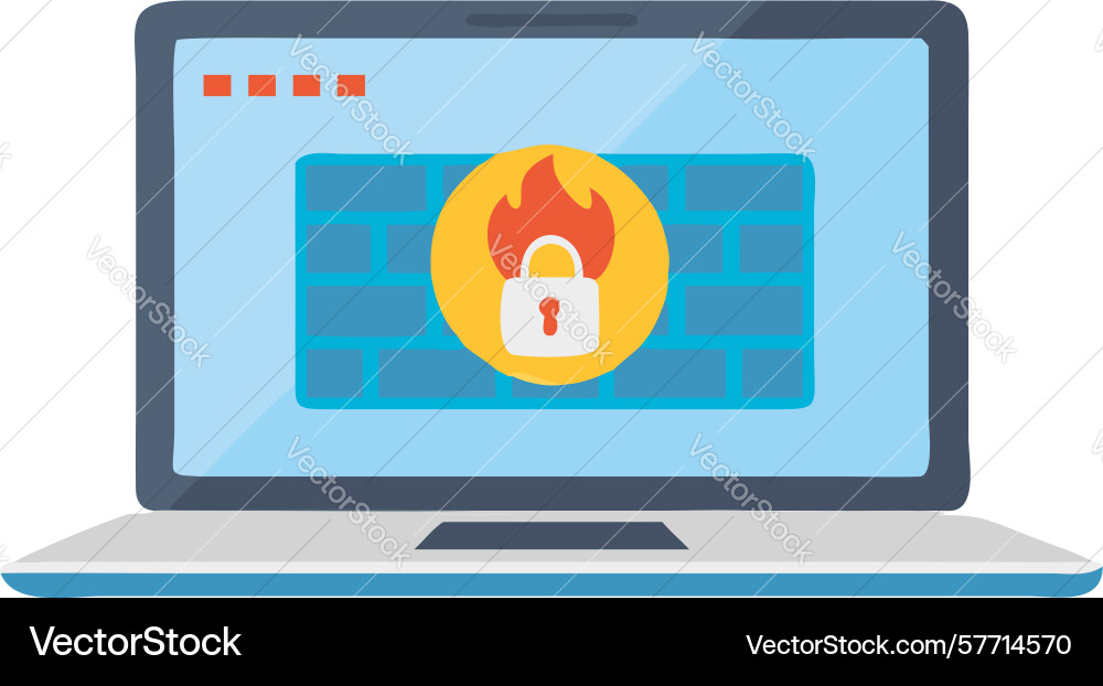 Laptop with firewall security icon data vector image