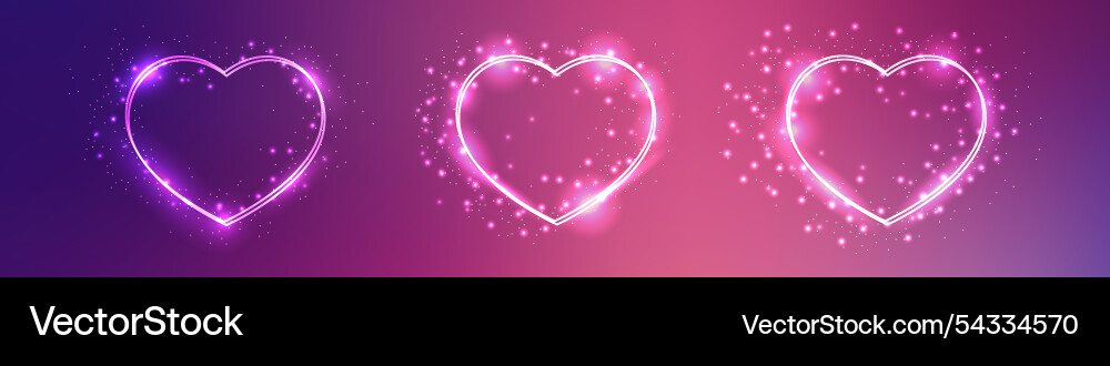 Neon double frame in heart form with shining Neon double frame in heart form with shining vector image