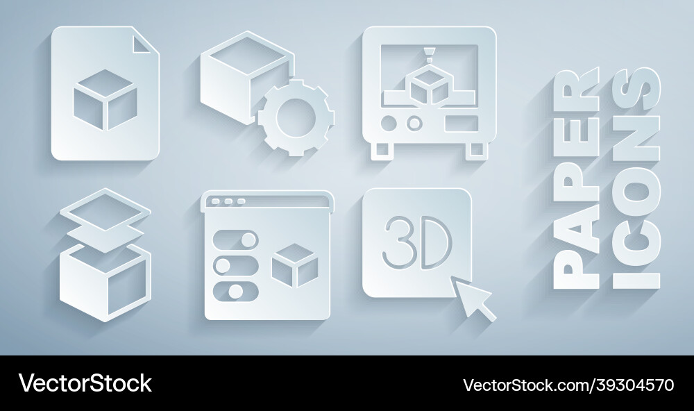 Set 3d printer layers isometric cube and file Set 3d printer layers isometric cube and file vector image