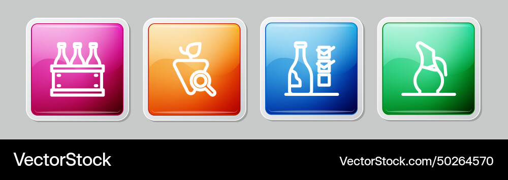 Set line bottles of wine in box grapes Set line bottles of wine in box grapes Vector Image