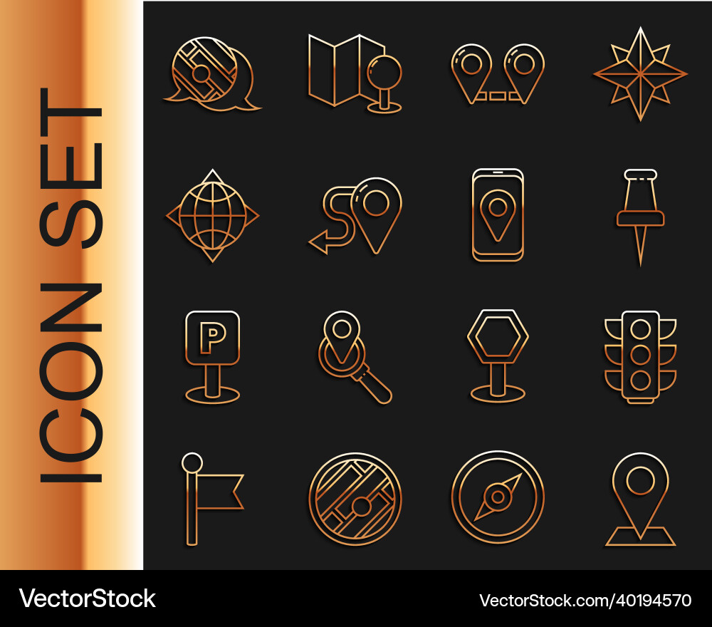 Set line location traffic light push pin route Set line location traffic light push pin route vector image