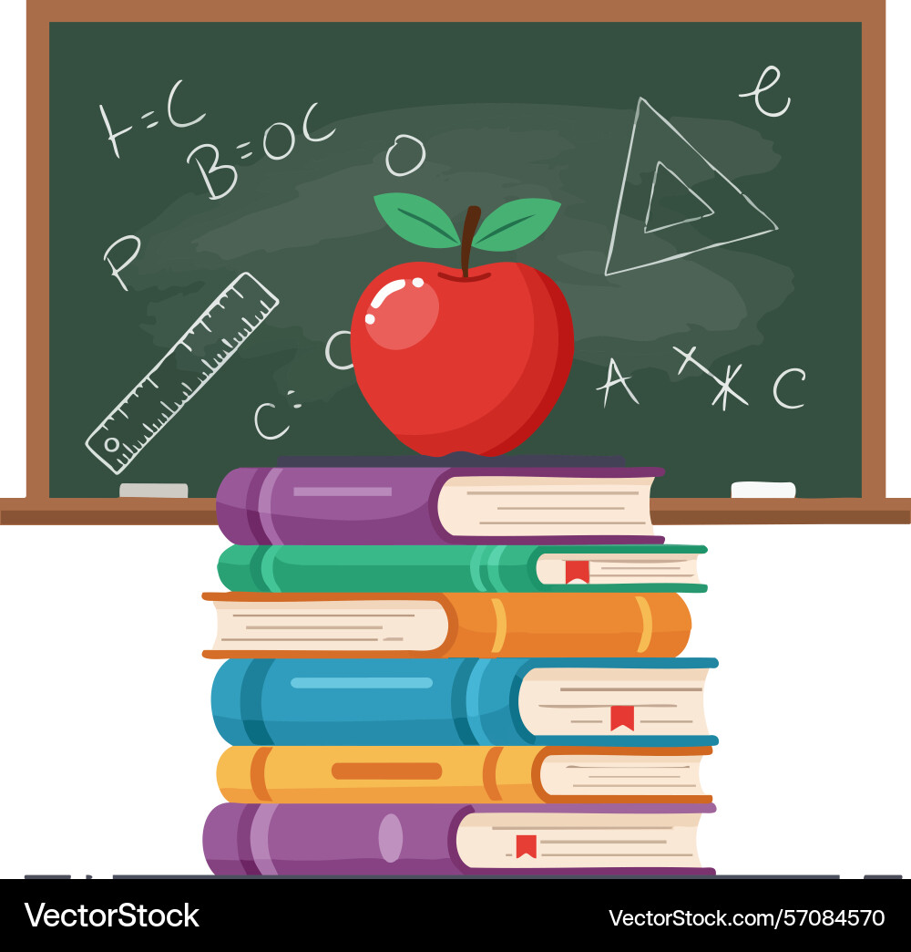 Stack of colorful books with red apple on top Stack of colorful books with red apple on top vector image